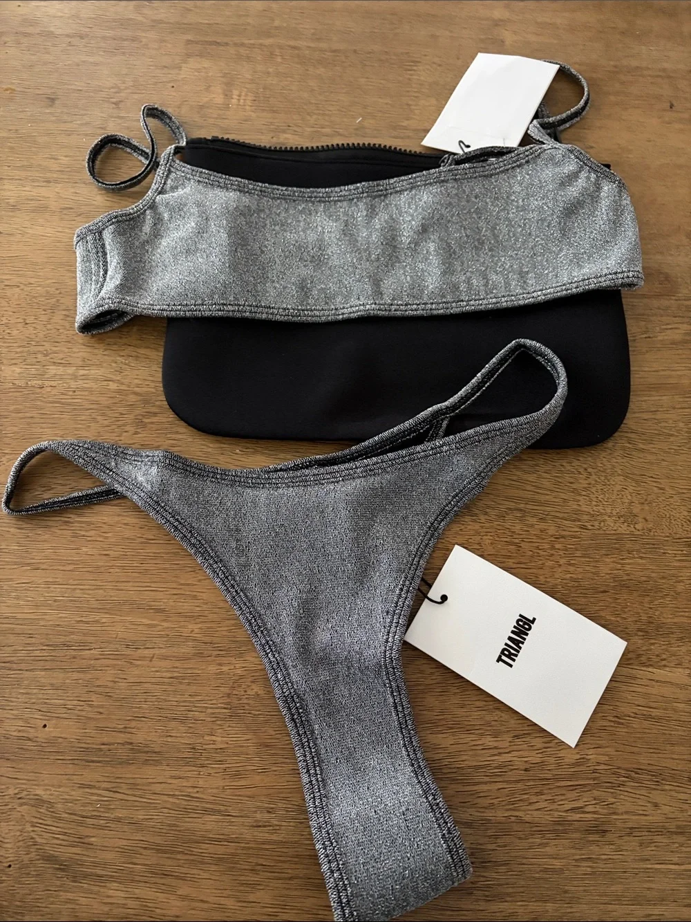 New Triangl Minimal  - SILVER SPARKLE CROP BIKINI SET